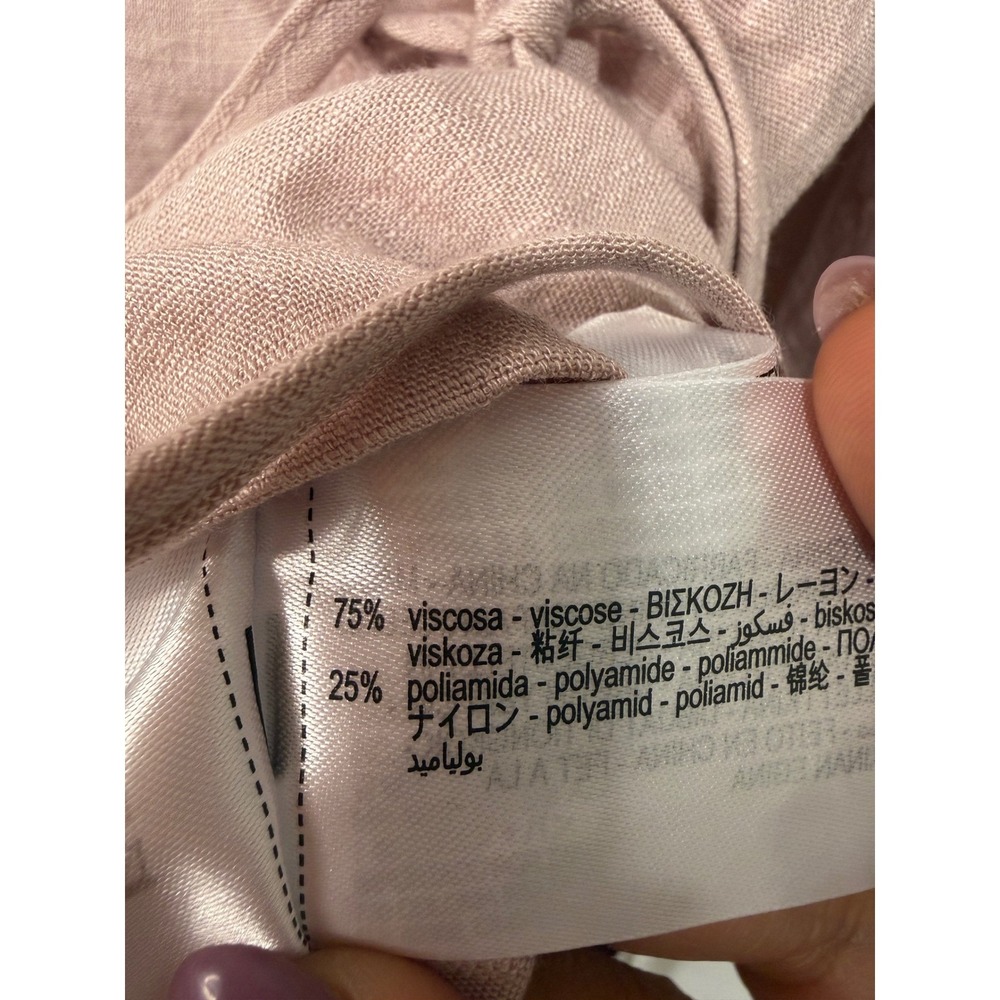 Zara Women Blush Pink Linen Blend Wrap Top Long Sleeve Kimono Style NWOT Medium - Picture 13 of 14